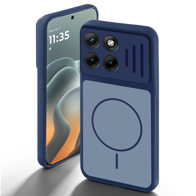Blue back cover for Motorola G37 Power 5G with camera cut protection and ring design on back side.