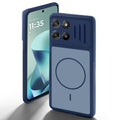 Blue back cover for Motorola G57 Power 5G with camera cut protection and ring design on back side.