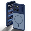 Blue back cover for Motorola G77 Power 5G with camera cut protection and ring design on back side.