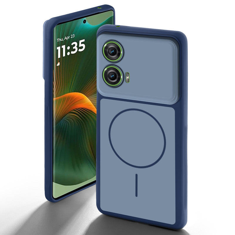 Dual tone silicone Blue back cover for Motorola Moto Edge 50 Fusion 5G showing camera protection and design