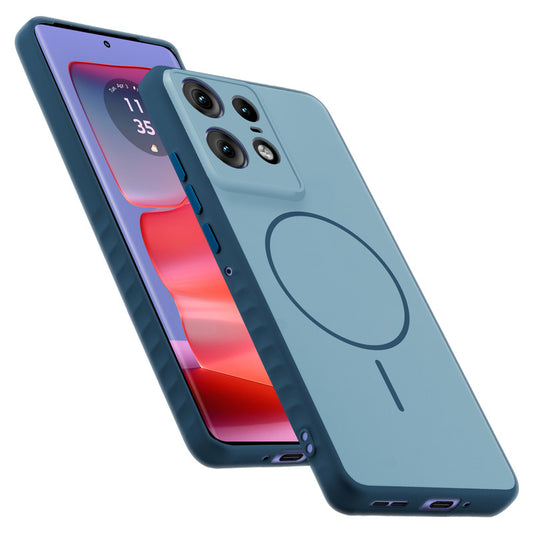 Matte Silicone Dual Color Back Cover with Metal Buttons & Ring Design for Motorola Moto Edge 50 Pro 5G
