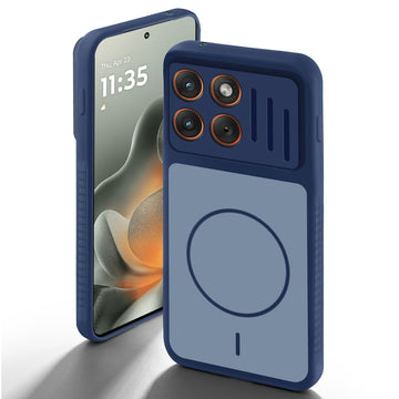 Blue back cover for Motorola Moto Edge 70 5G with camera cut protection and ring design on back side.
