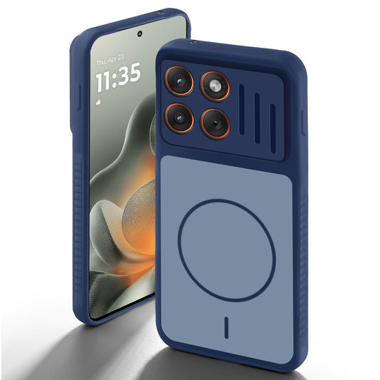 Blue back cover for Motorola Moto Edge 70 5G with camera cut protection and ring design on back side.