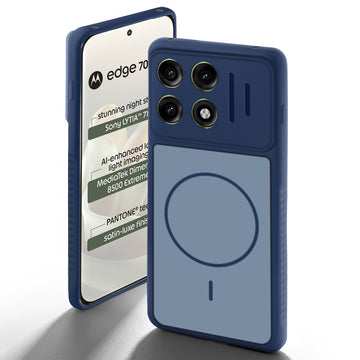 Blue back cover for Motorola Moto Edge 70 Pro 5G with camera cut protection and ring design on back side.