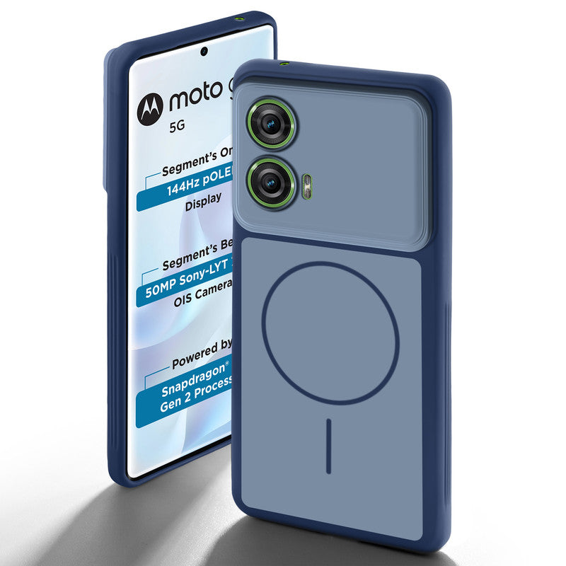 Dual tone silicone Blue back cover for Motorola Moto G96 5G showing camera protection and design