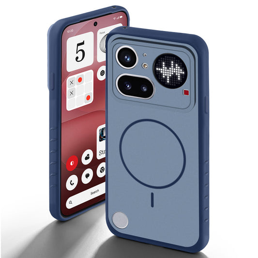 Blue back cover for Nothing Phone 4A Pro 5G with camera cut protection and ring design on back side.