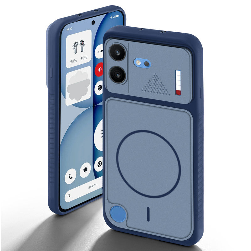 Blue back cover for Nothing Phone 4B 5G with camera cut protection and ring design on back side.