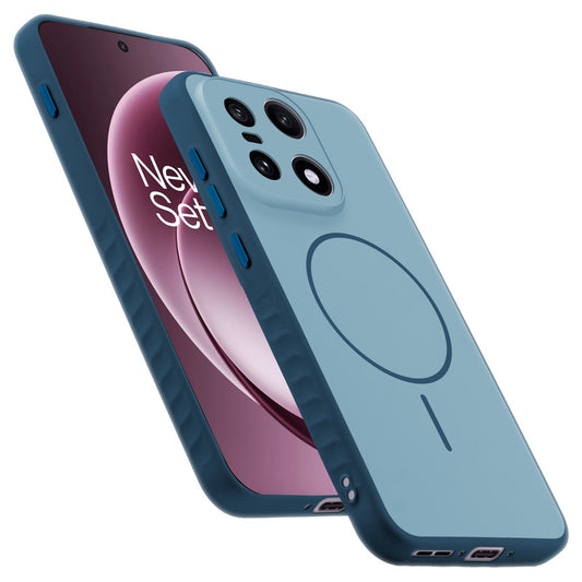 Matte Silicone Dual Color Back Cover with Metal Buttons & Ring Design for OnePlus 15 5G