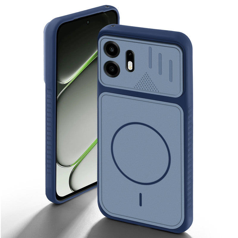 Blue back cover for OnePlus N6 5G with camera cut protection and ring design on back side.