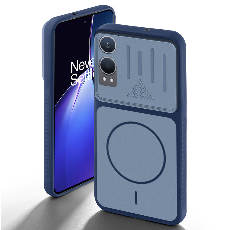 Blue back cover for OnePlus Nord CE 4 Lite 5G with camera cut protection and ring design on back side.