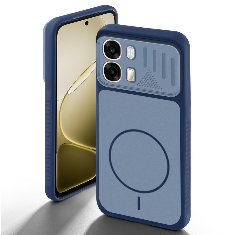 Blue back cover for Oppo A6 Pro 5G with camera cut protection and ring design on back side.