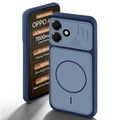 Blue back cover for Oppo A6C 4G with camera cut protection and ring design on back side.