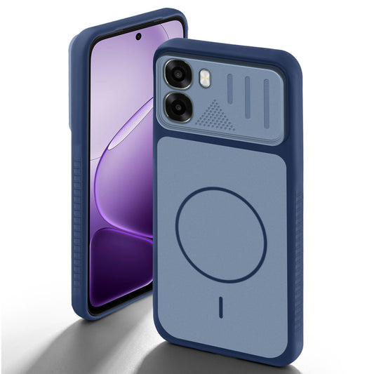 Blue back cover for Oppo A6s 5G with camera cut protection and ring design on back side.