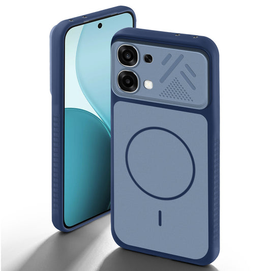 Blue back cover for Oppo F33 5G with camera cut protection and ring design on back side.