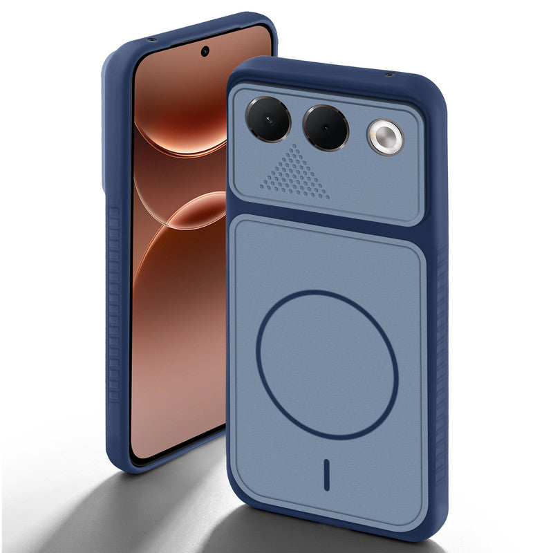 Blue back cover for Oppo F35 5G with camera cut protection and ring design on back side.