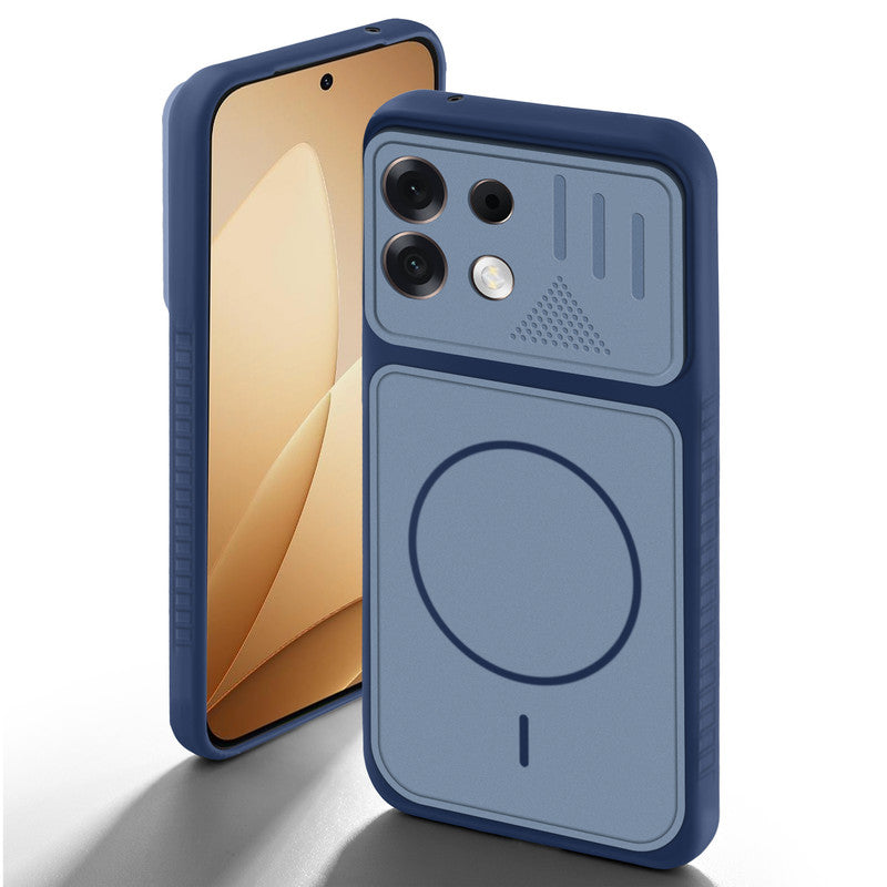 Blue back cover for Oppo F35 Pro 5G with camera cut protection and ring design on back side.