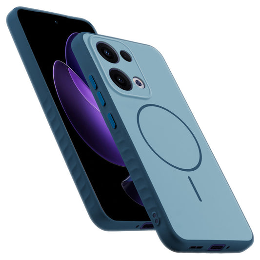 Matte Silicone Dual Color Back Cover with Metal Buttons & Ring Design for Oppo Reno 13 5G