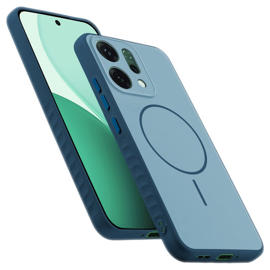 Matte Silicone Dual Color Back Cover with Metal Buttons & Ring Design for Oppo Reno 14 5G