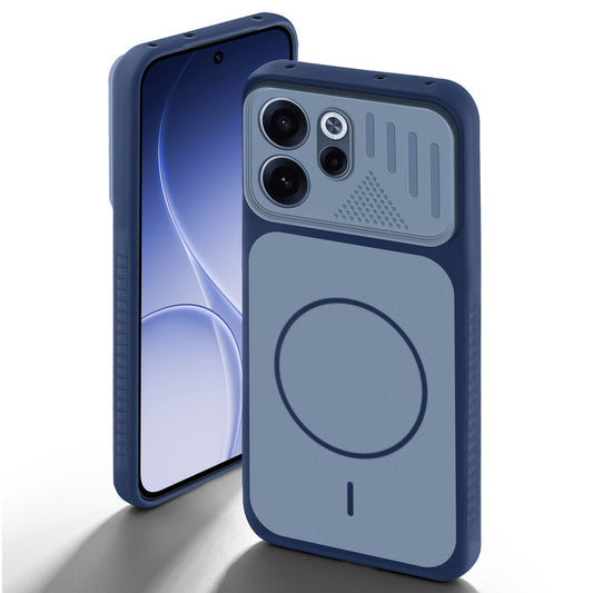 Blue back cover for Oppo Reno 15C 5G with camera cut protection and ring design on back side.