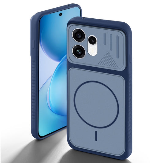 Blue back cover for Oppo Reno 16 5G with camera cut protection and ring design on back side.