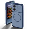 Blue back cover for Poco C81x 4G with camera cut protection and ring design on back side.