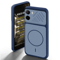 Blue back cover for Poco C85x 5G with camera cut protection and ring design on back side.