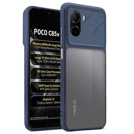 Premium Frosted Back Cover with Textured Camera Design & Metal-Look Buttons for Poco C85x 5G
