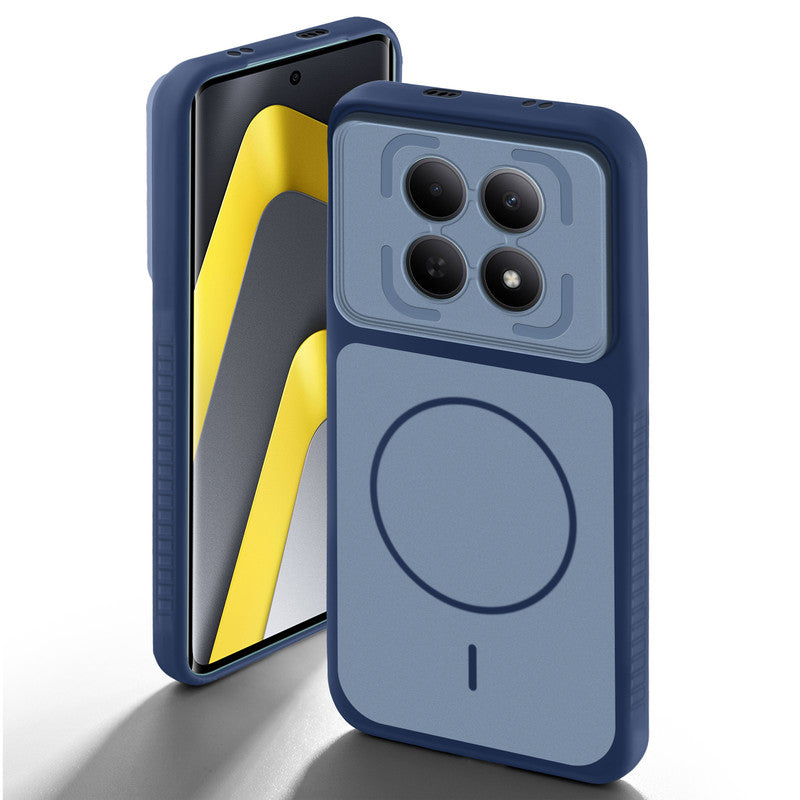 Blue back cover for Poco M8 5G with camera cut protection and ring design on back side.