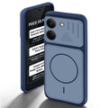 Blue back cover for Poco X8 Pro 5G with camera cut protection and ring design on back side.