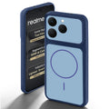 Blue back cover for Realme 15T 5Gwith camera cut protection and ring design on back side.