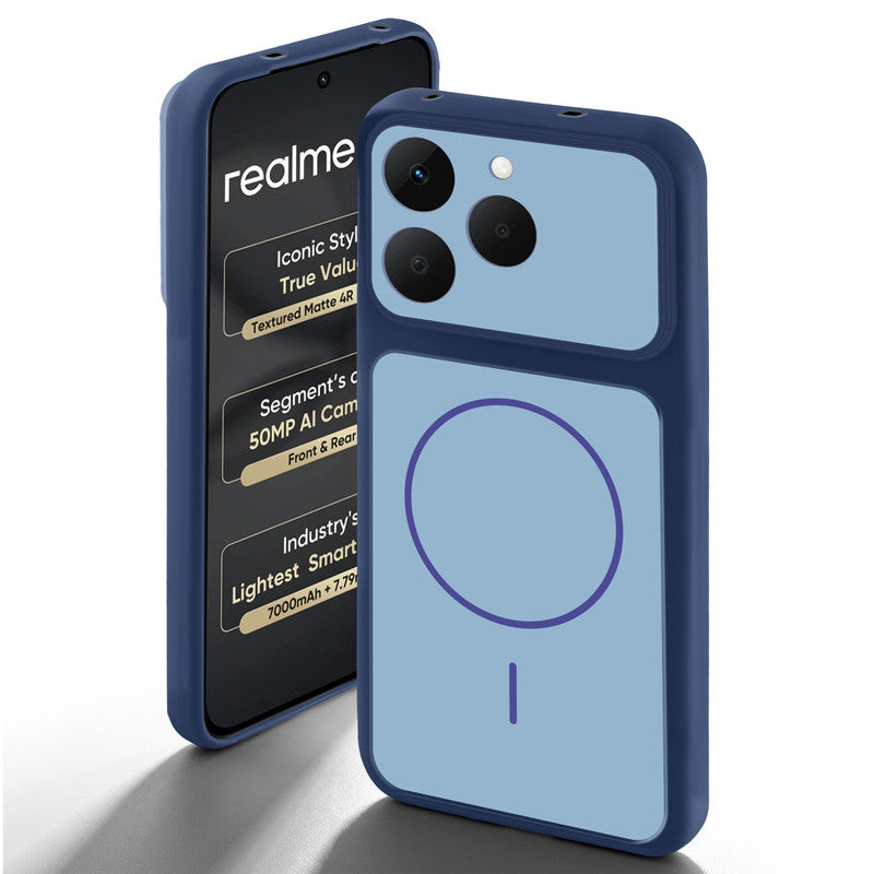 Blue back cover for Realme 15T 5Gwith camera cut protection and ring design on back side.