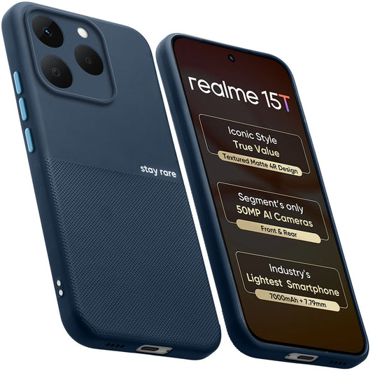 Premium Silicone Textured Case With Camera Protection & Inner Microfiber Lining Back Cover For Realme 15T 5G