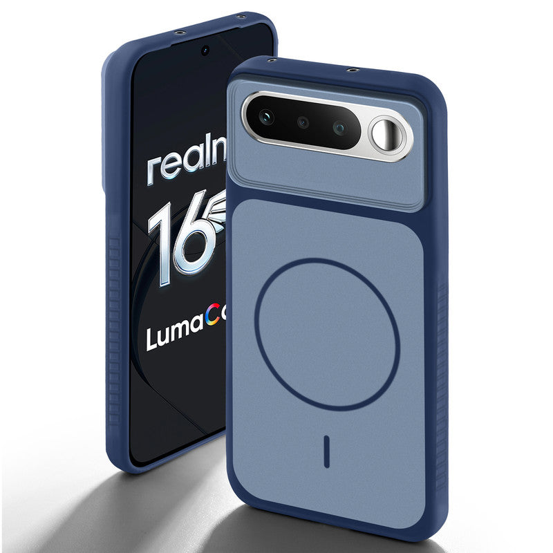 Blue back cover for Realme 16 5G with camera cut protection and ring design on back side.