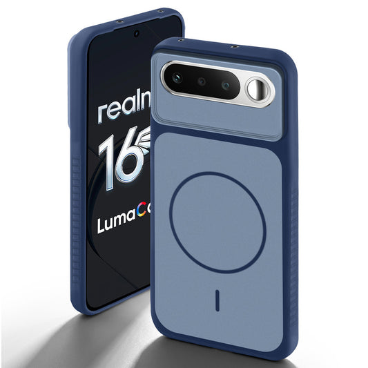 Blue back cover for Realme 16 5G with camera cut protection and ring design on back side.