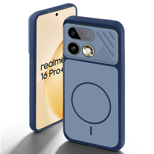 Blue back cover for Realme 16 Pro Plus 5G with camera cut protection and ring design on back side.