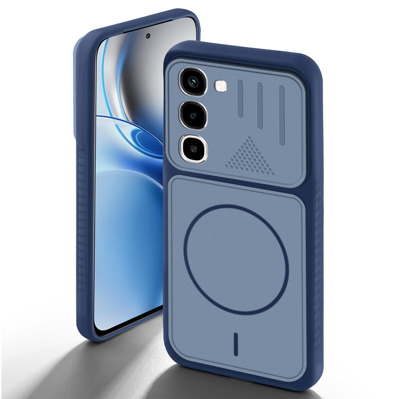 Blue back cover for Realme 16x 5G with camera cut protection and ring design on back side.