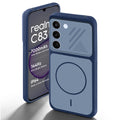 Blue back cover for Realme C83 5G with camera cut protection and ring design on back side.