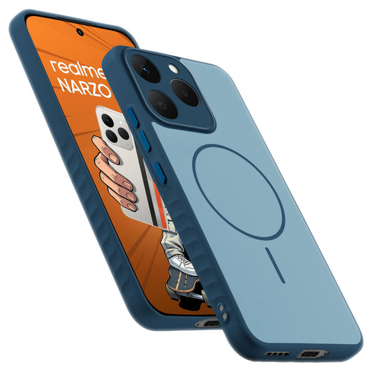 Matte Silicone Dual Color Back Cover with Metal Buttons & Ring Design for Realme Narzo 90 5G