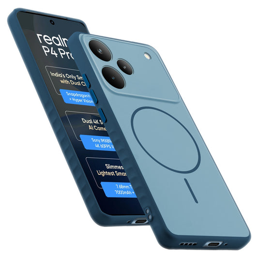 Matte Silicone Dual Color Back Cover with Metal Buttons & Ring Design for Realme P4 Pro 5G