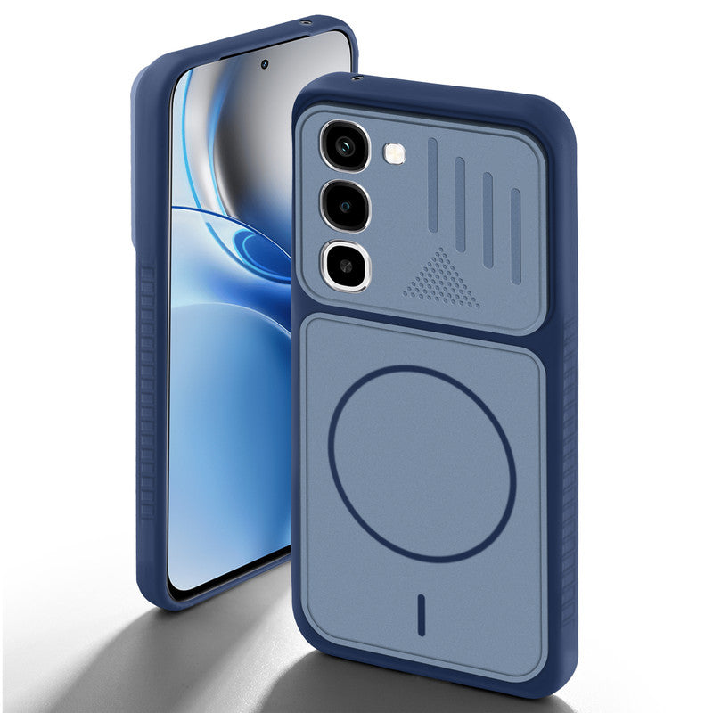 Blue back cover for Realme P4R 5G with camera cut protection and ring design on back side.