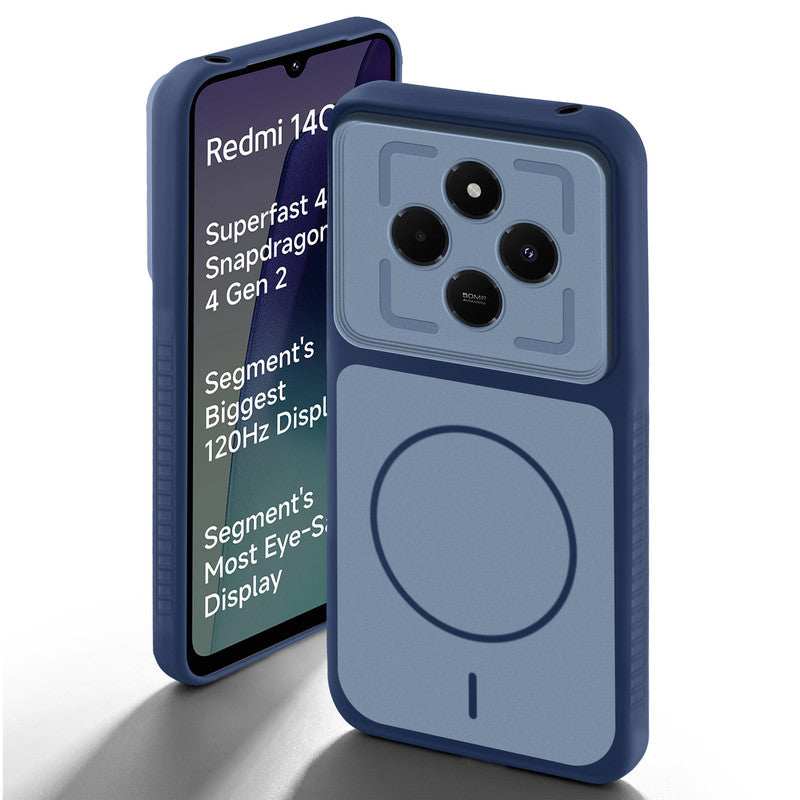 Blue back cover for Redmi 14C 5G with camera cut protection and ring design on back side.