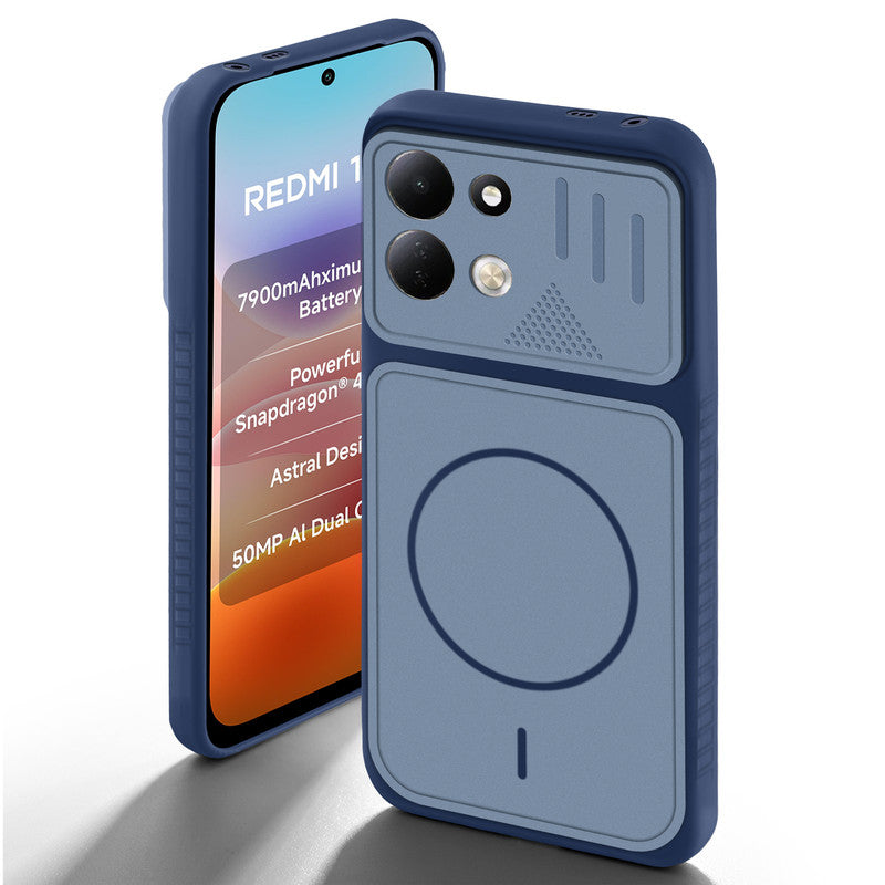 Blue back cover for Redmi 17 5G with camera cut protection and ring design on back side.