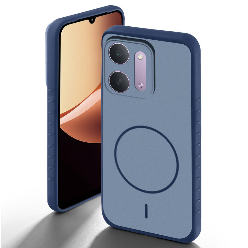 Blue back cover for Redmi 17C 5G with camera cut protection and ring design on back side.
