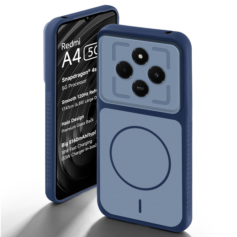Blue back cover for Redmi A4 5G with camera cut protection and ring design on back side.