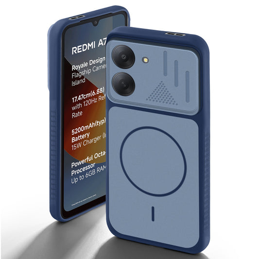 Blue back cover for Redmi A7 4G with camera cut protection and ring design on back side.