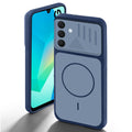 Blue back cover for Samsung A16 5G with camera cut protection and ring design on back side.