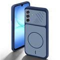 Blue back cover for Samsung A17 5G with camera cut protection and ring design on back side.