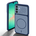 Blue back cover for Samsung A26 5G with camera cut protection and ring design on back side.