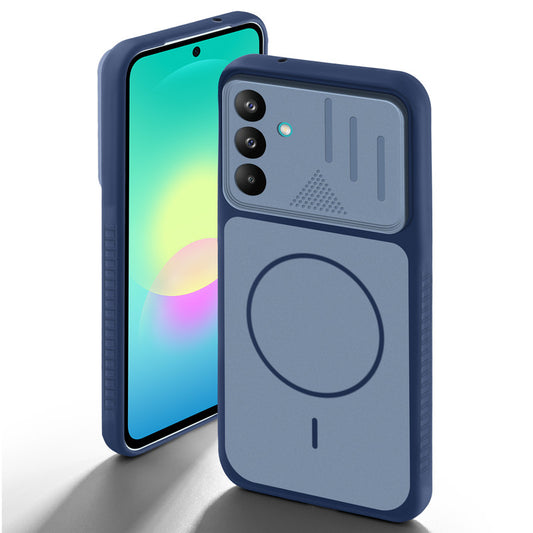 Blue back cover for Samsung A27 5G with camera cut protection and ring design on back side.