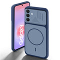 Blue back cover for Samsung A37 5G with camera cut protection and ring design on back side.